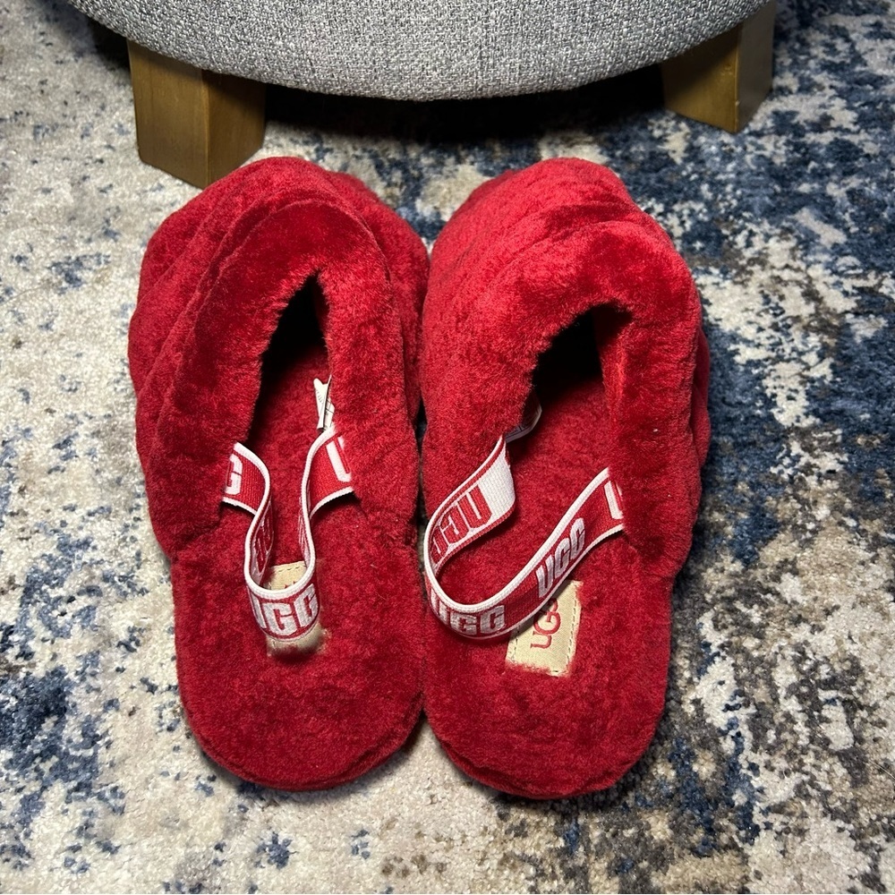 UGG Samba Red Fluff Yeah Slide Slippers Size 6 - Picture 6 of 10
